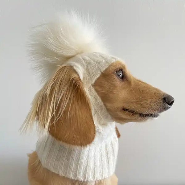 Pom Pom Cashmere Balaclava Hat for Small Dog Breeds - Image 3